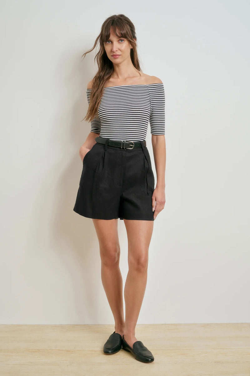 favorite daughter the sara half sleeve top black white stripe