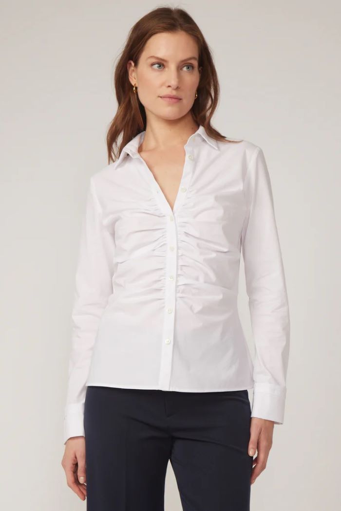 gilner farrar naomi blouse white cotton stretch poplin 