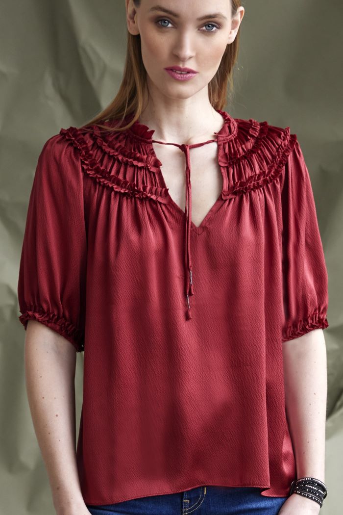 go silk go frilled to bits blouse sangria