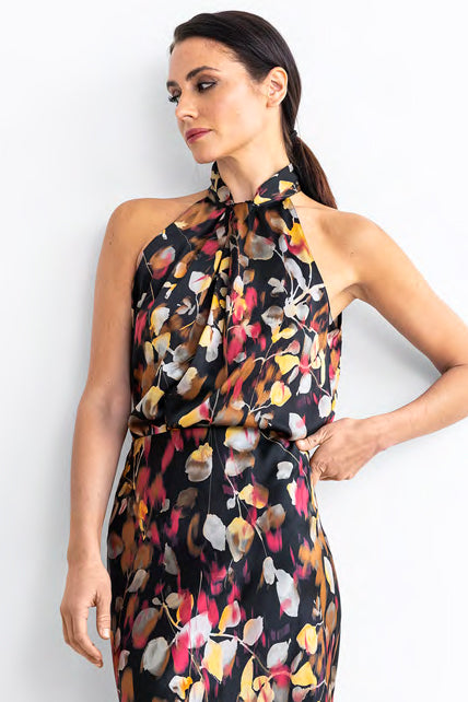 go silk go high neck halter falling leaves
