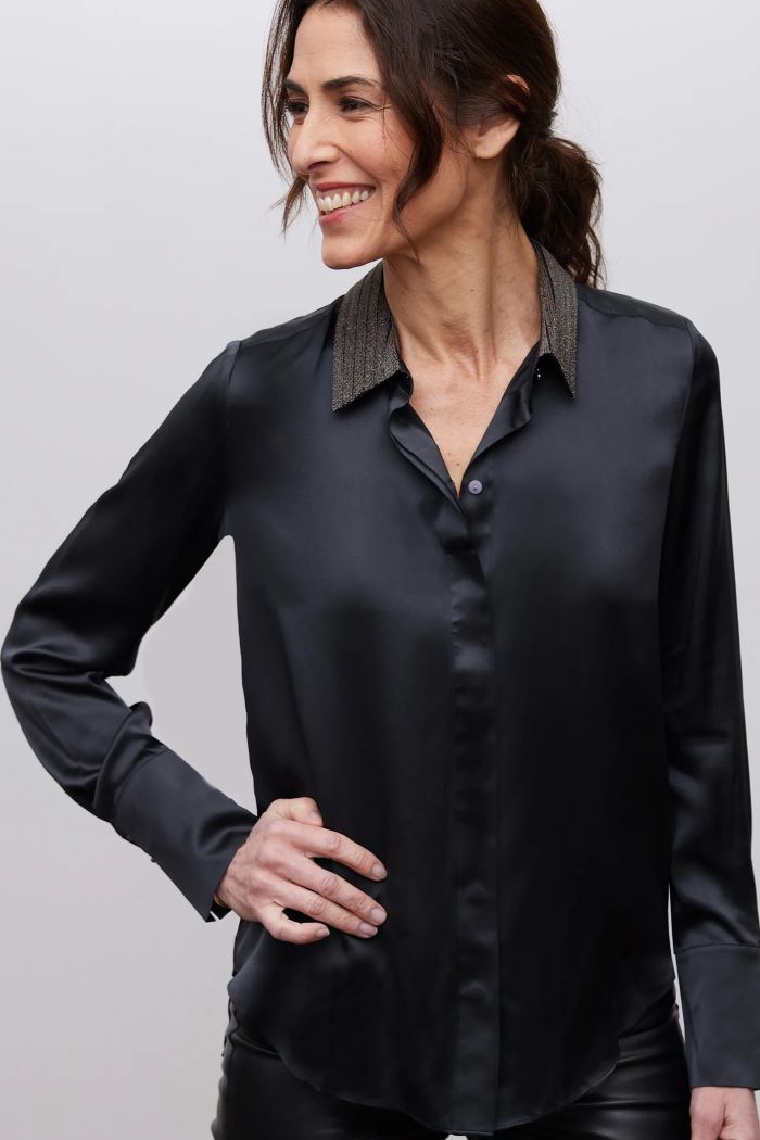 go silk go le blouse beaded washed black 