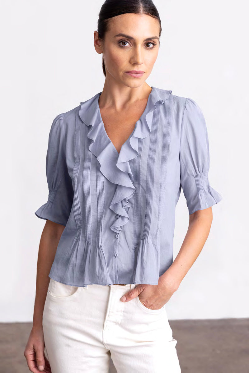 go silk go oh so romantic blouse cotton chambray