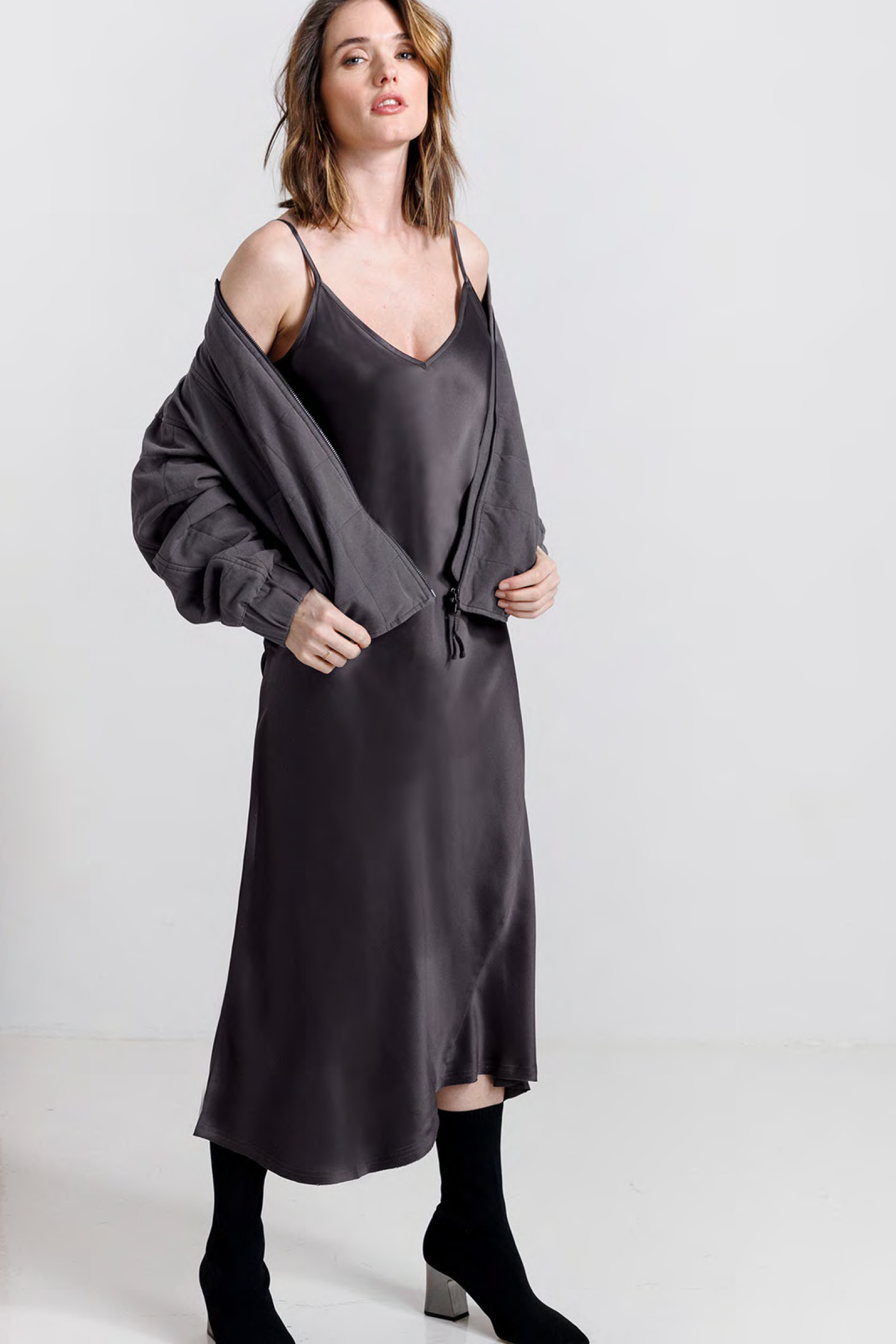 go silk go slip dress hematite