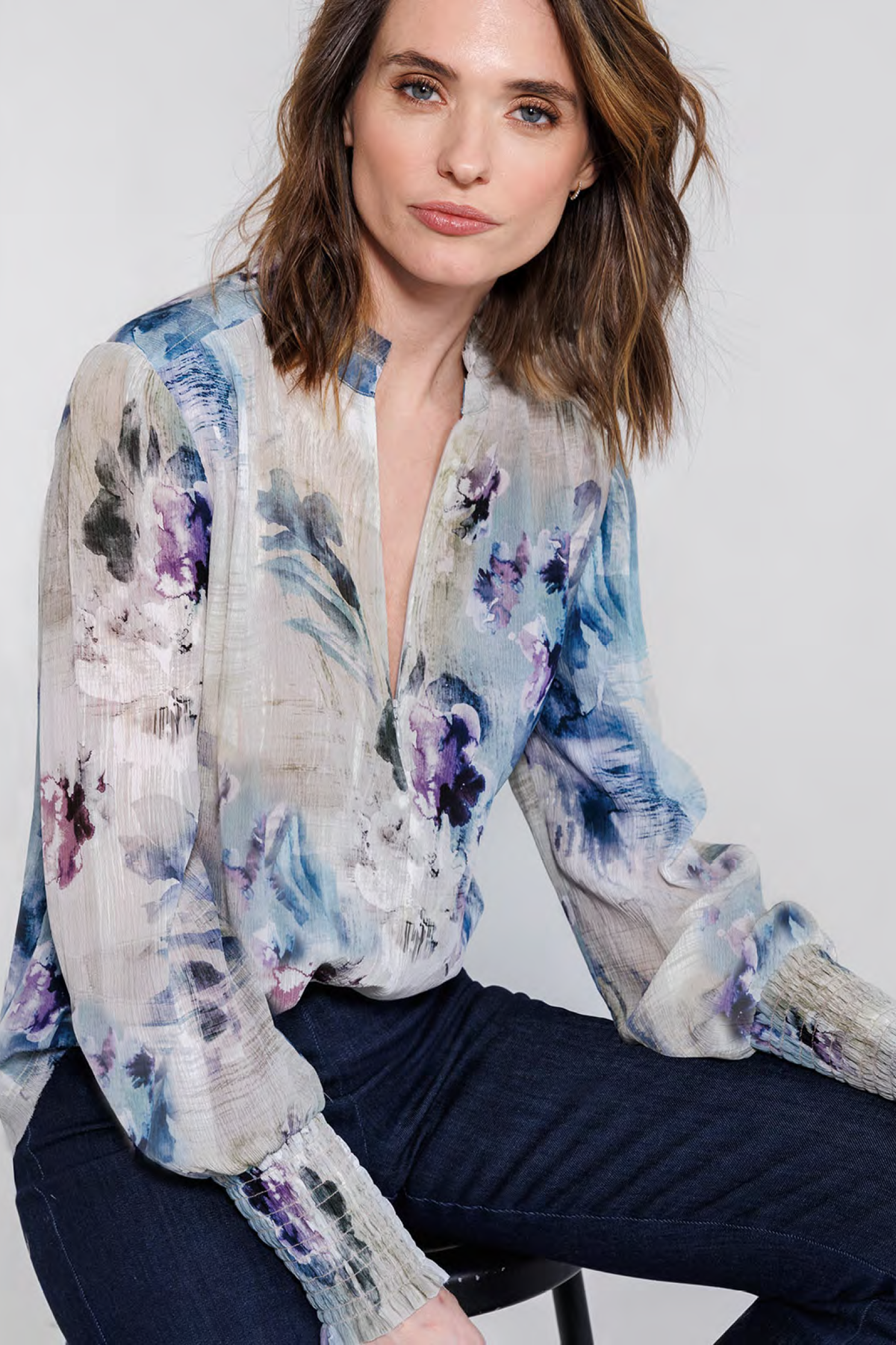 go silk go soft spoken blouse moody blues floral