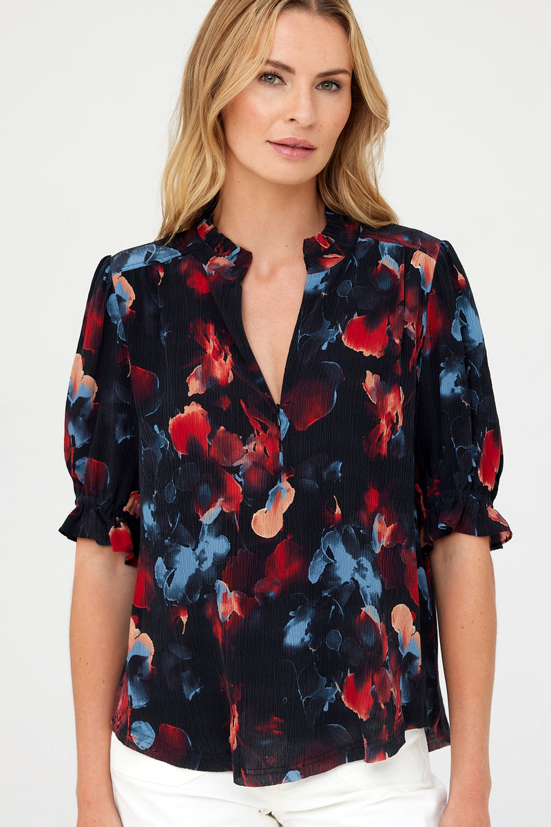 go silk go soft spoken short sleeve blackout floral