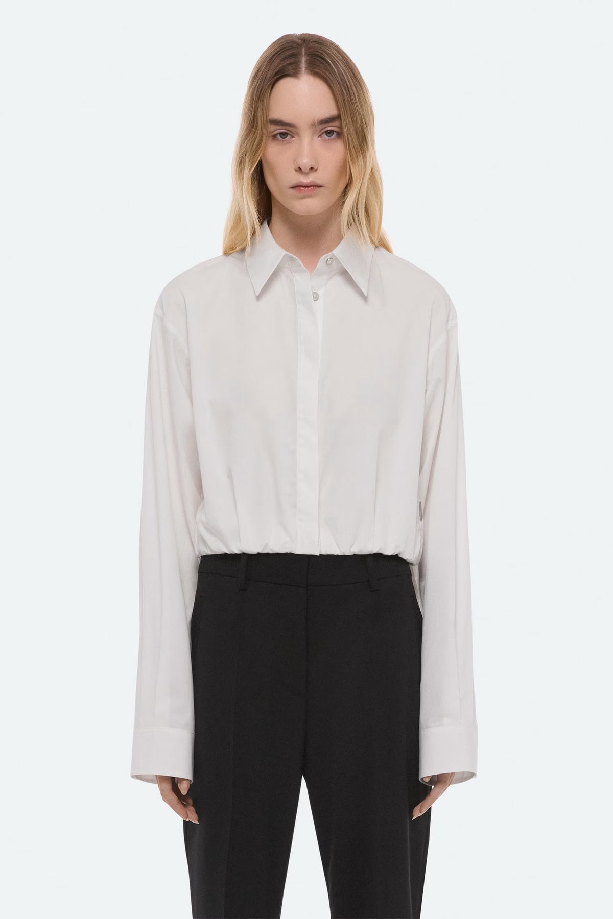 helmut lang cropped gathered shirt white