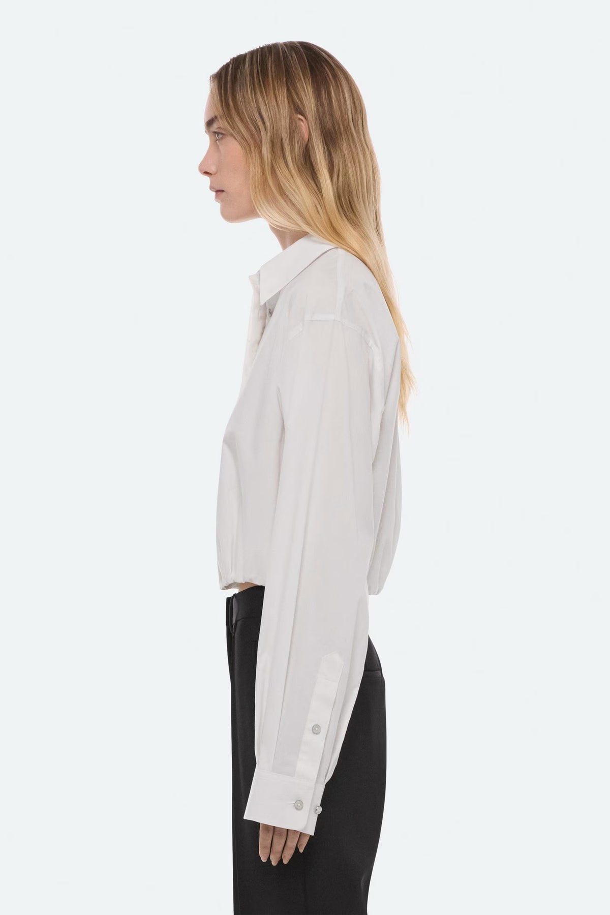 helmut lang cropped gathered shirt white