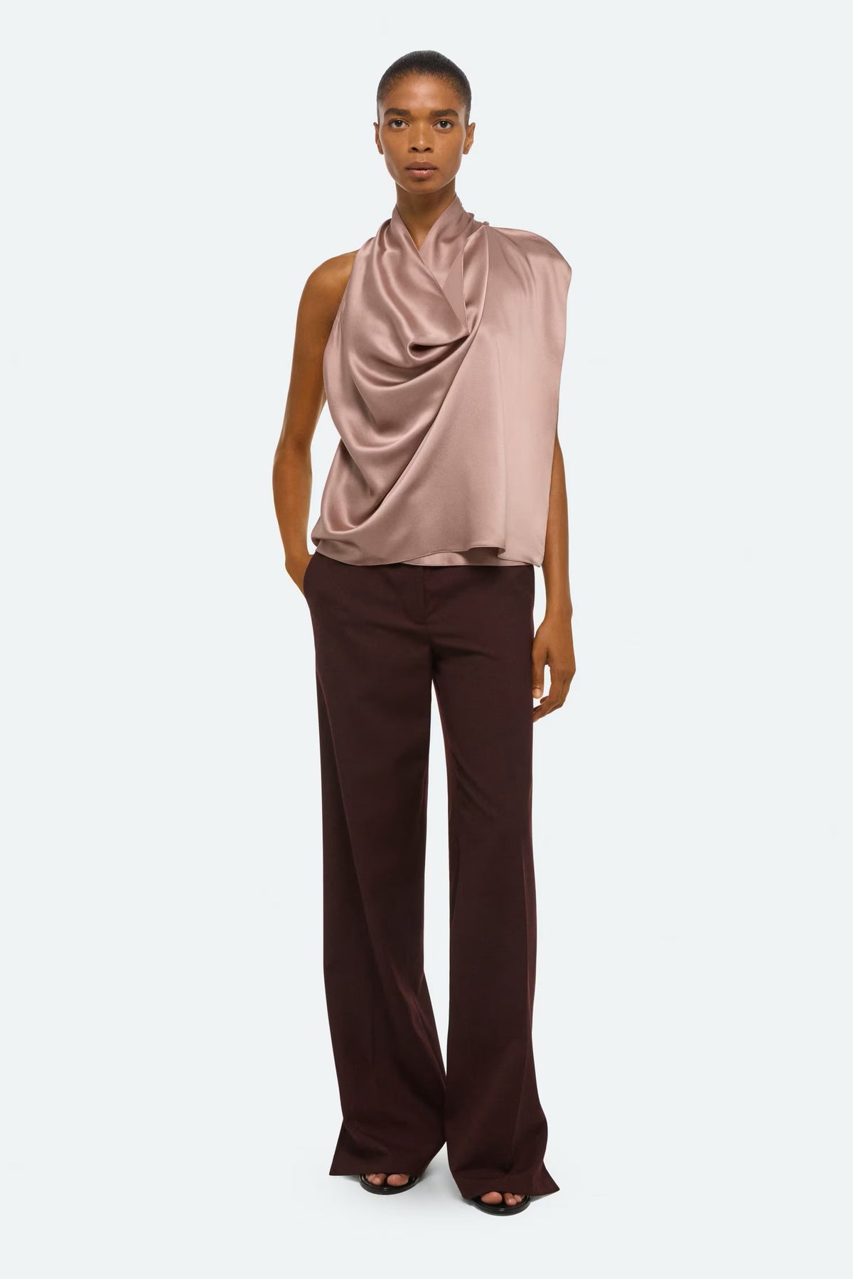 helmut lang drape cowl top tea rose