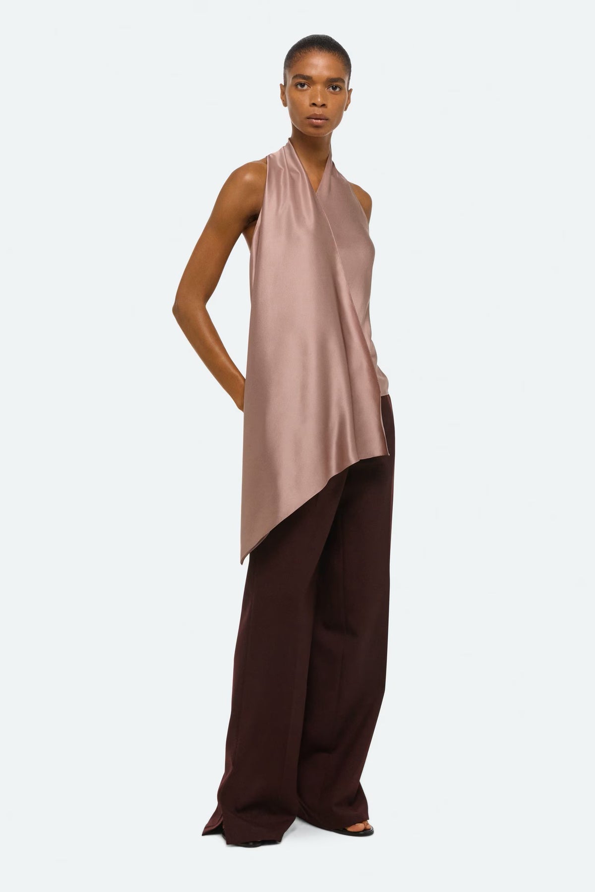 helmut lang drape cowl top tea rose
