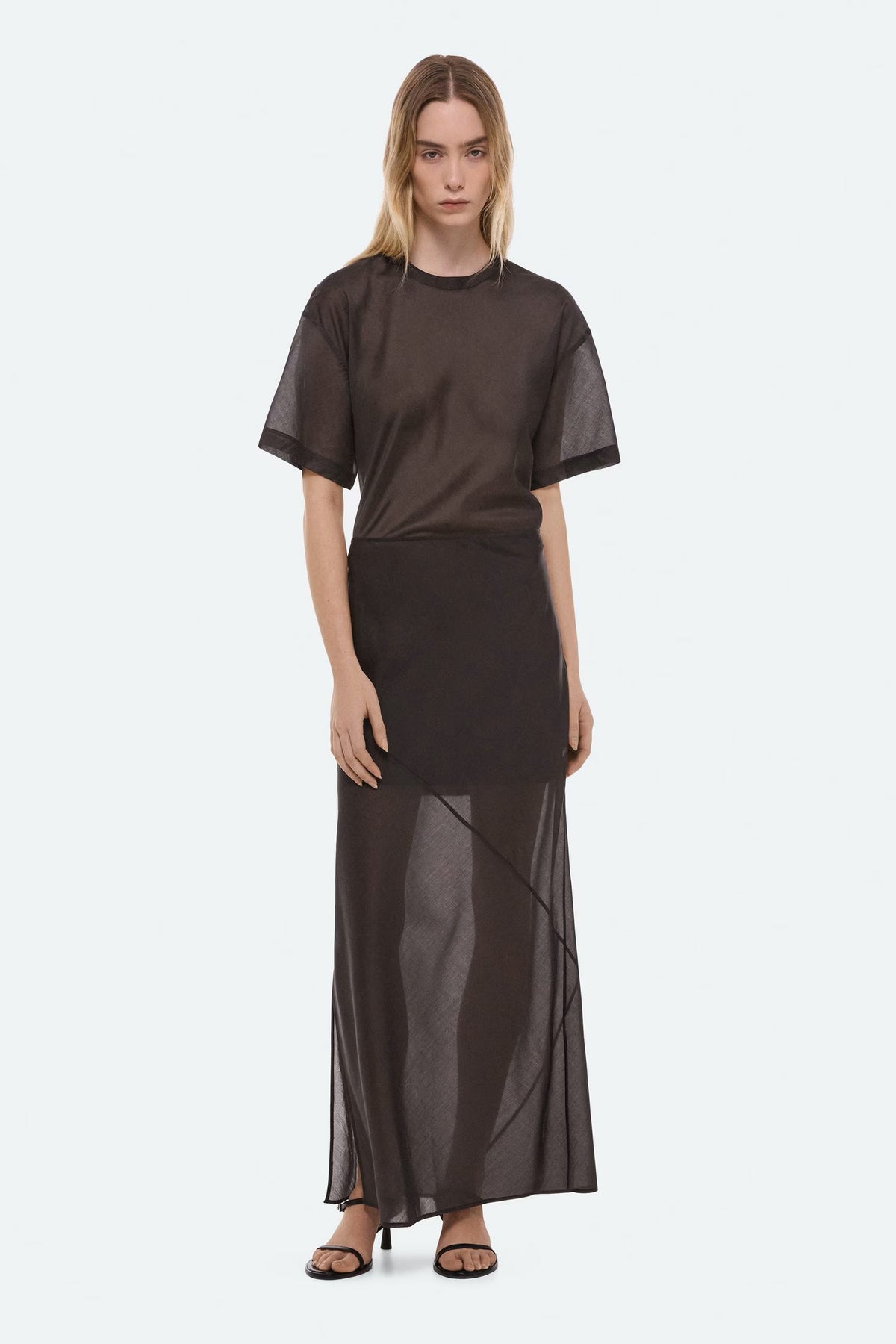 helmut lang layered sheer skirt bistre
