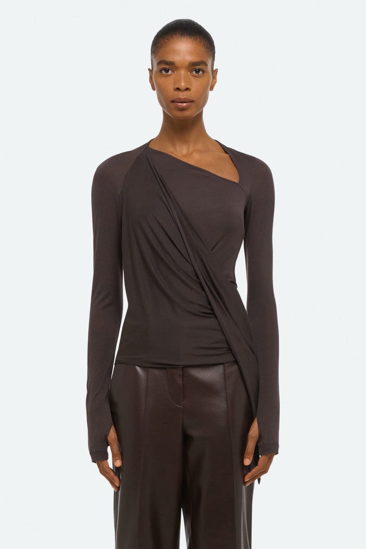 helmut lang twisted long sleeve shirt dark roast