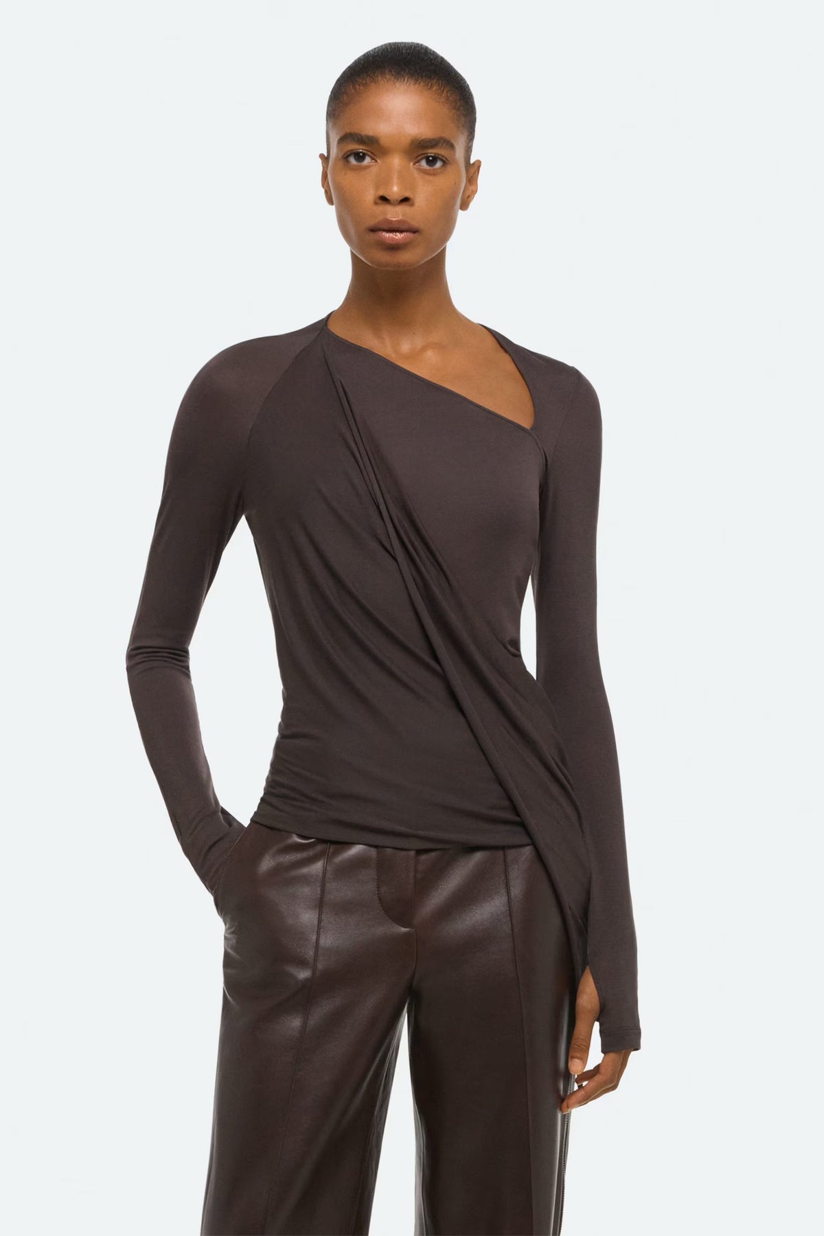 helmut lang twisted long sleeve shirt dark roast