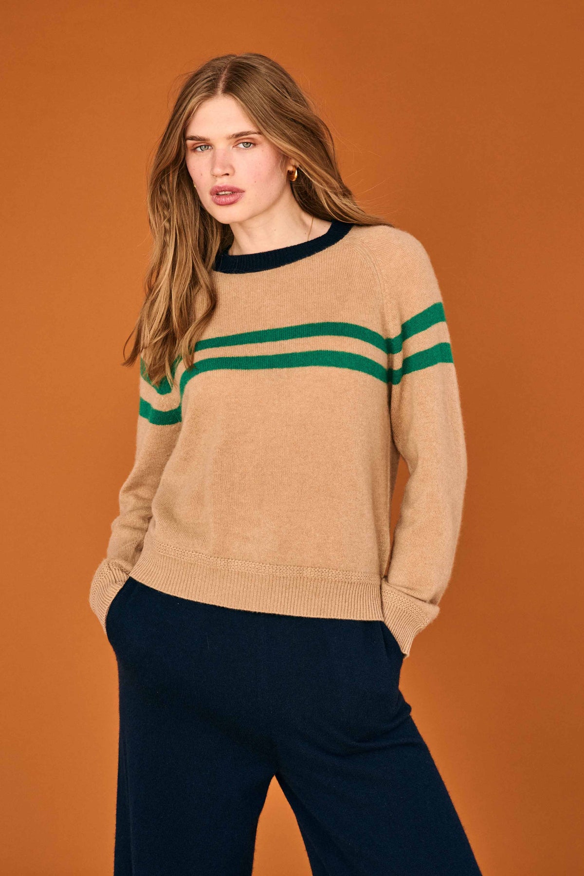 jumper 1234 chest stripe crew camel