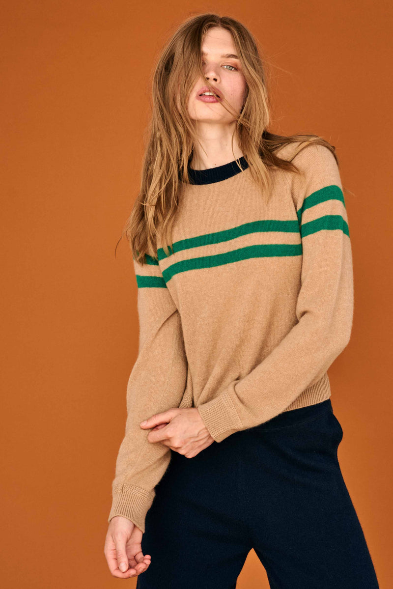 jumper 1234 chest stripe crew camel