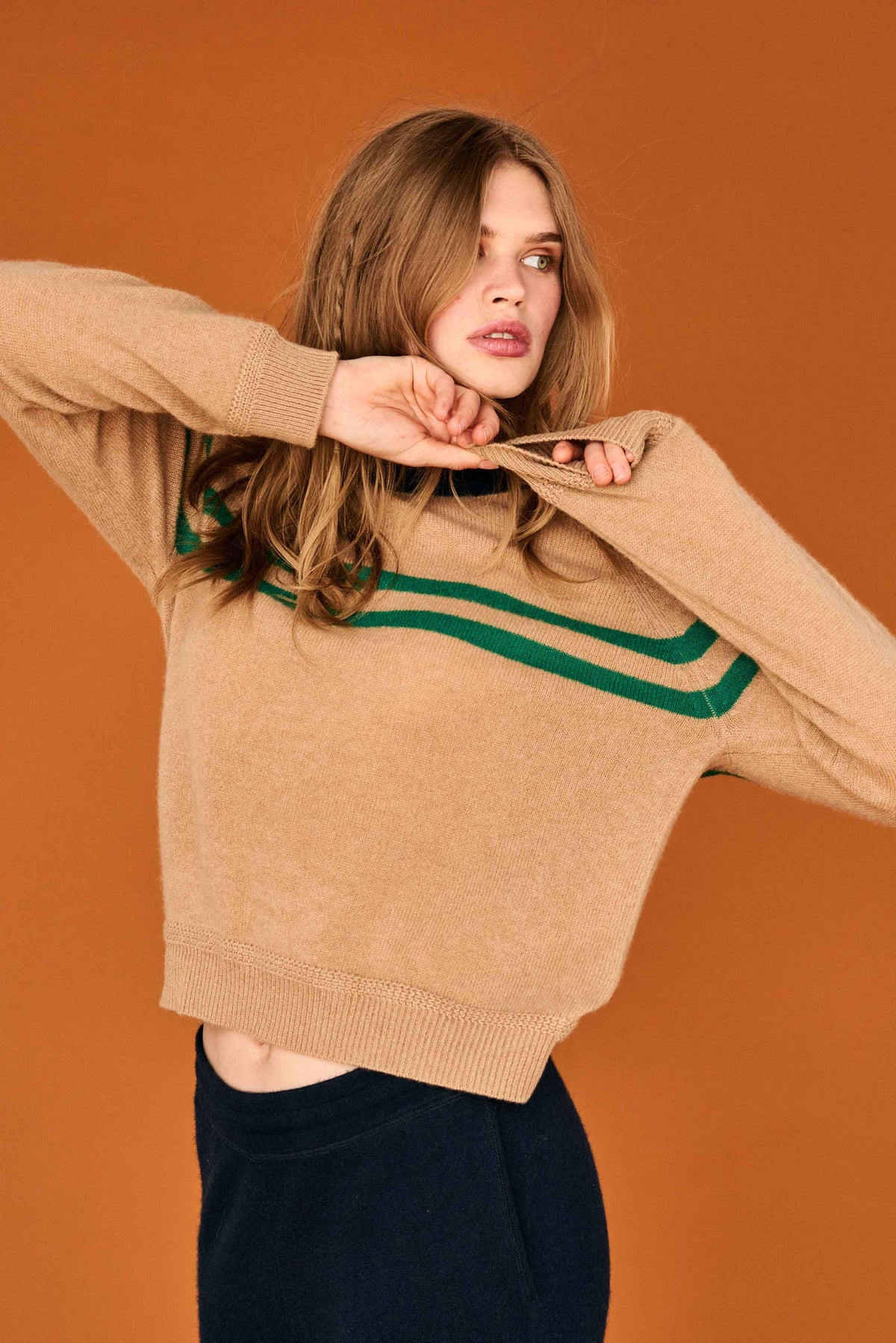 jumper 1234 chest stripe crew camel