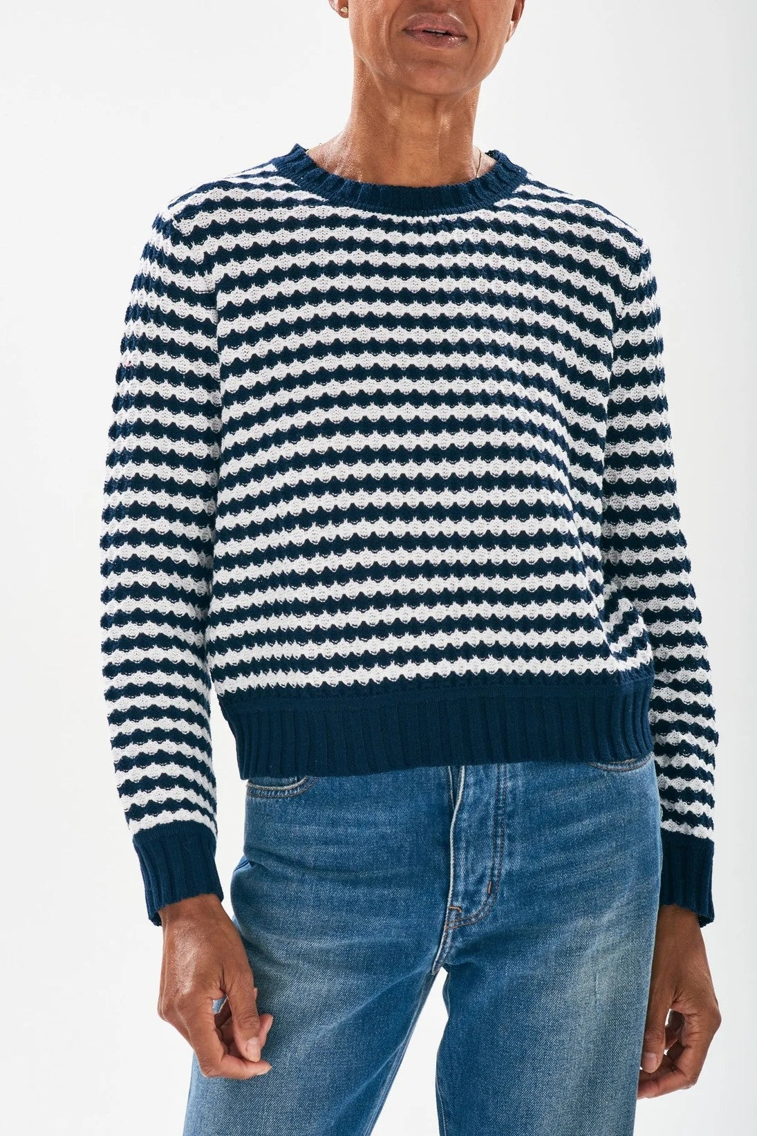 jumper 1234 shell stripe crew navy white