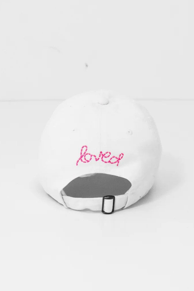 kerri rosenthal baseball hat white with pink heart