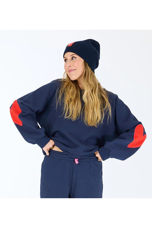 kerri rosenthal benton sweatshirt indigo blue heart patch
