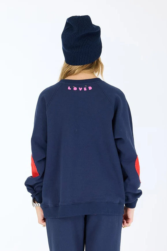 kerri rosenthal benton sweatshirt indigo blue heart patch