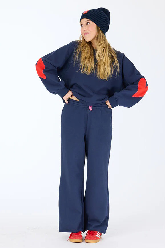 kerri rosenthal benton sweatshirt indigo blue heart patch