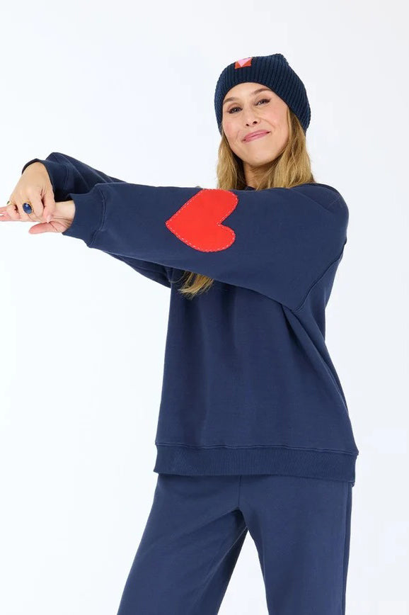 kerri rosenthal benton sweatshirt indigo blue heart patch