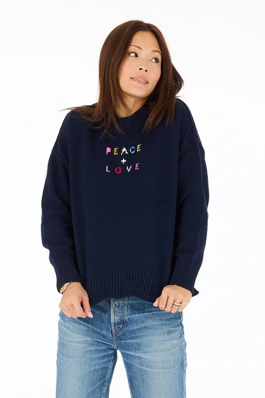 kerri rosenthal peace & love boyfriend sweater indigo