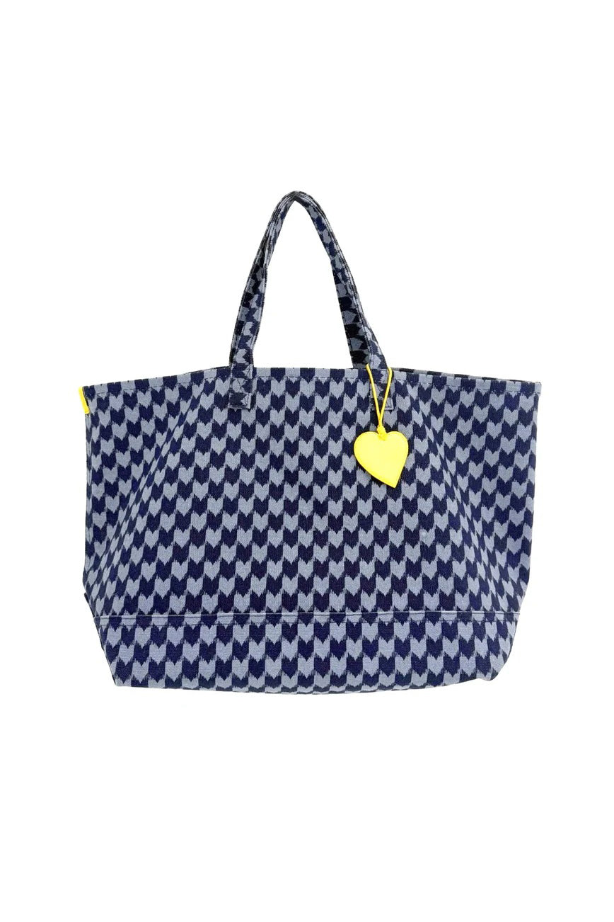 kerri rosenthal heart in check tote blue