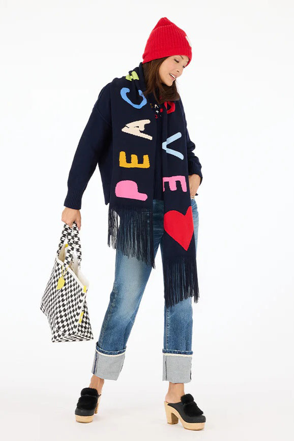 kerri rosenthal peace & love scarf indigo