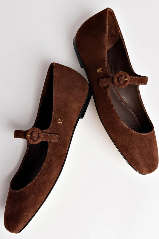 larroude blair ballet flat brown suede 