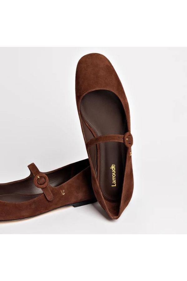 larroude blair ballet flat brown suede 