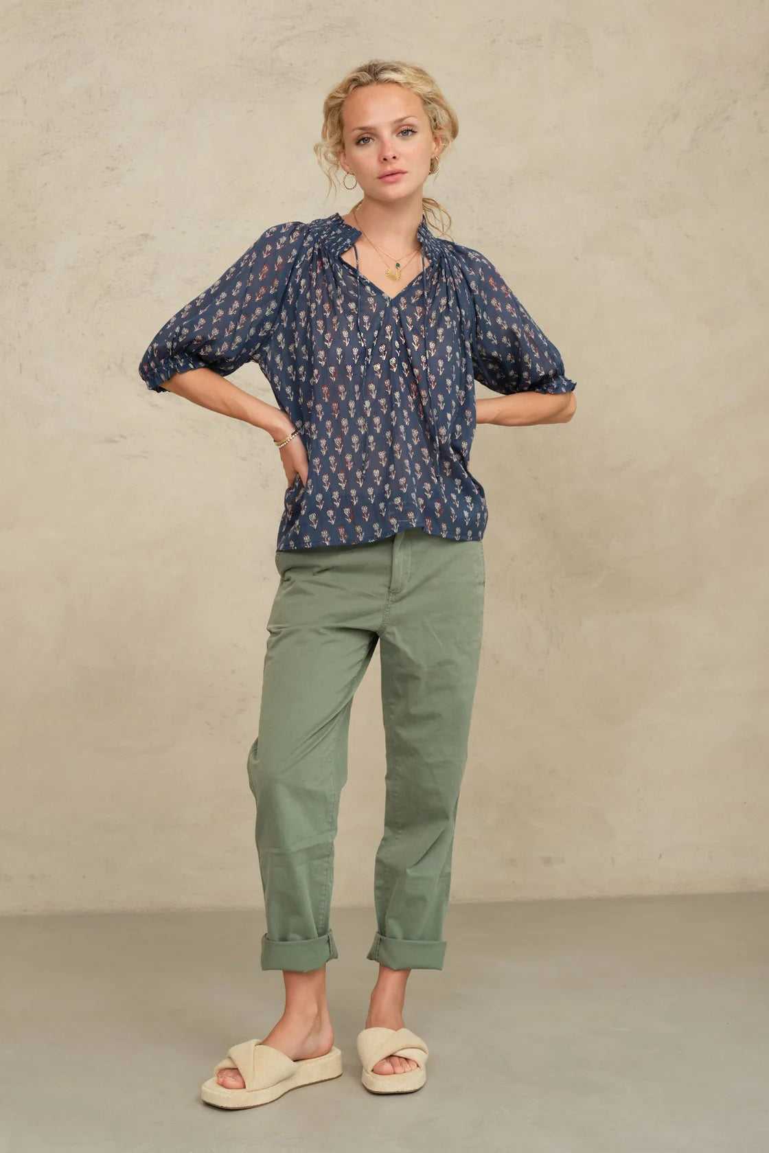 m.a.b.e ari short sleeve top indigo