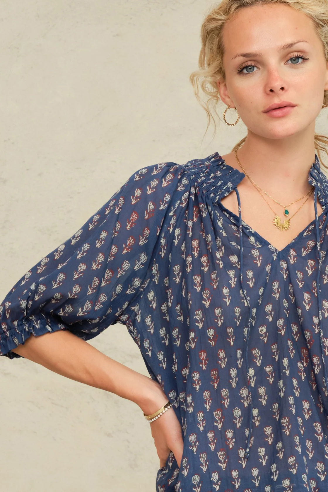 m.a.b.e ari short sleeve top indigo
