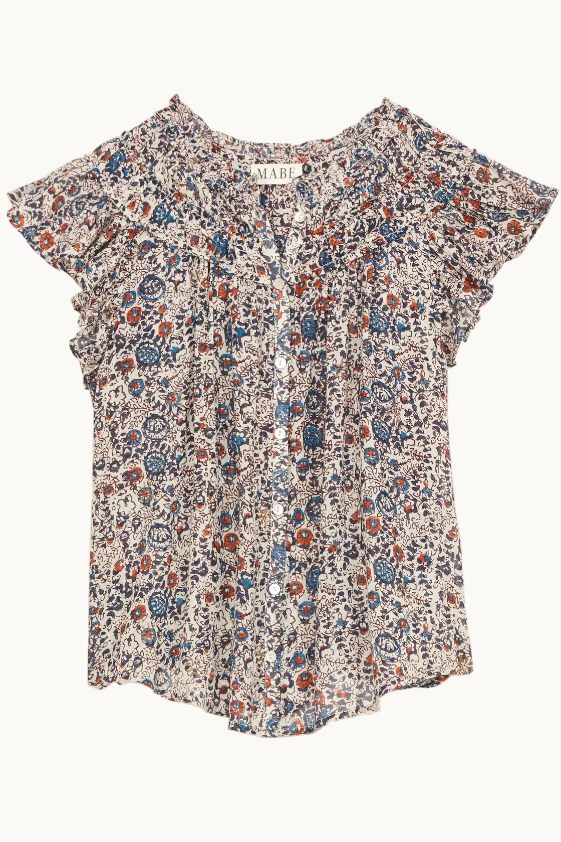 m.a.b.e cass frill top indigo rust