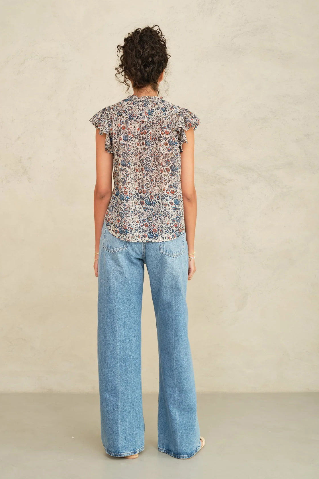 m.a.b.e cass frill top indigo rust