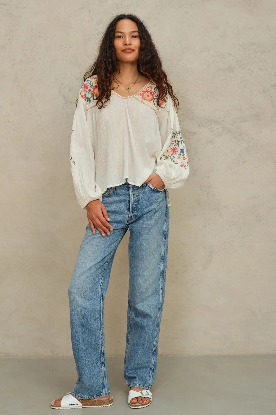 m.a.b.e loren top ecru multi