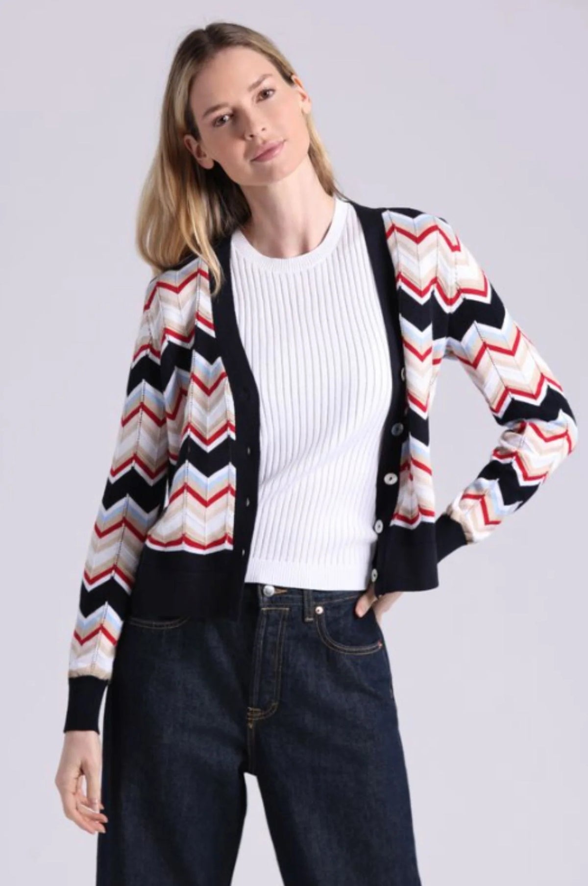 minnie rose chevron v-neck cardigan