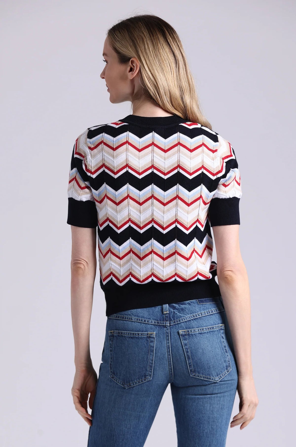 minnie rose chevron short sleeve crew