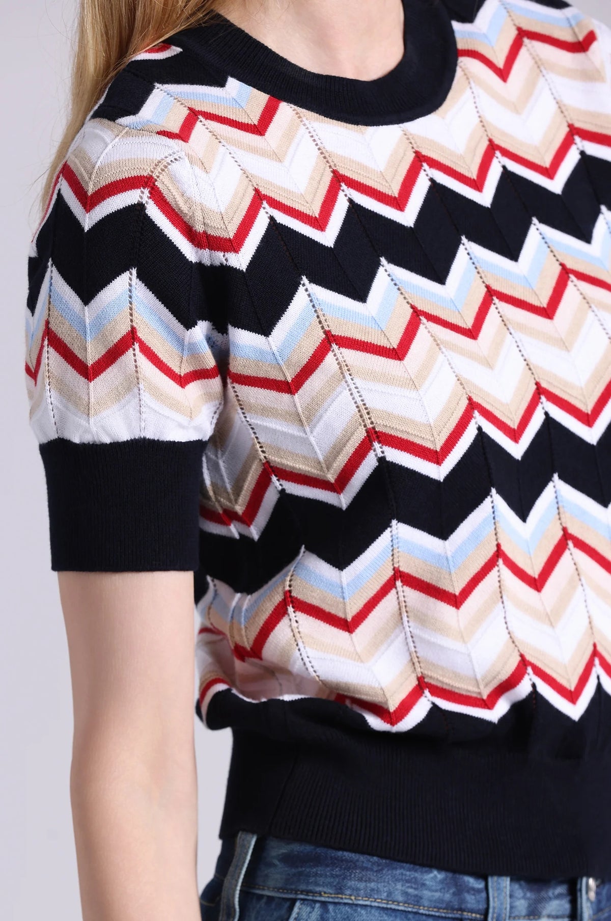 minnie rose chevron short sleeve crew