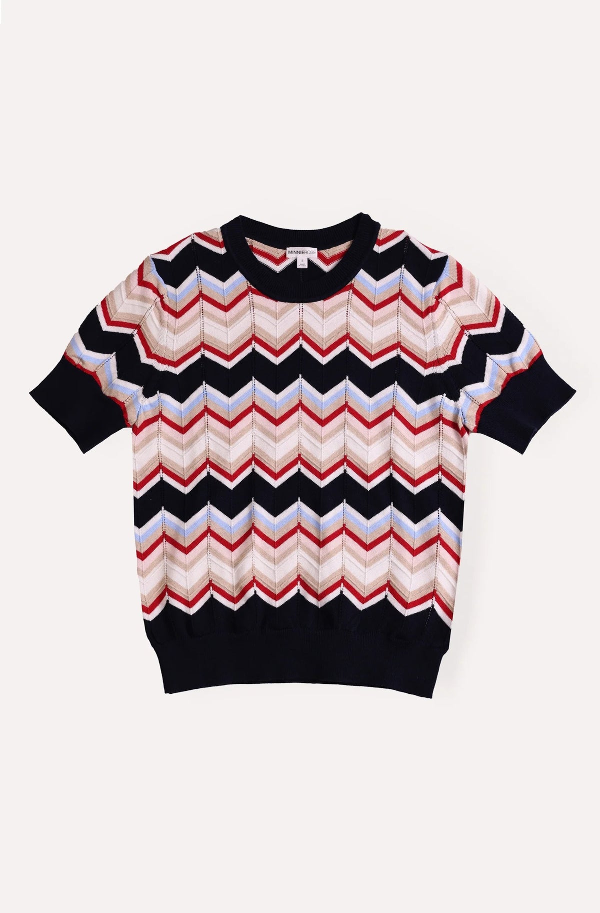 minnie rose chevron short sleeve crew