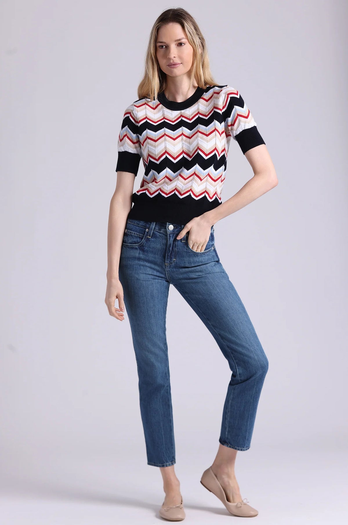 minnie rose chevron short sleeve crew