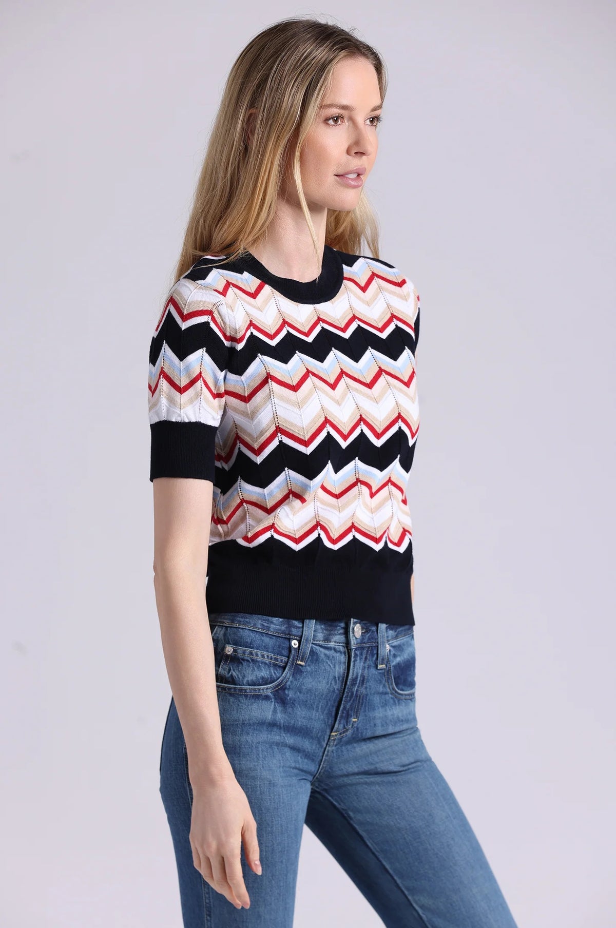minnie rose chevron short sleeve crew