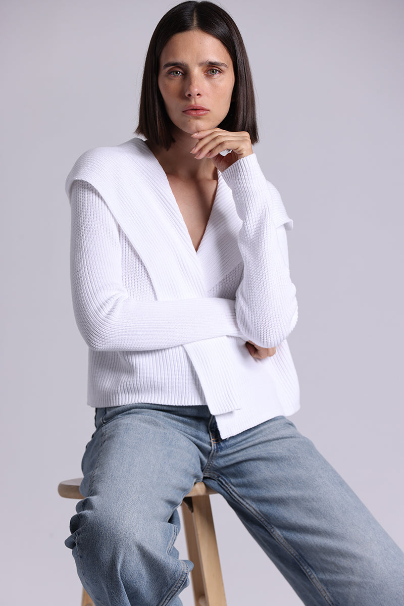 minnie rose cotton shaker hooded flyaway cardi white