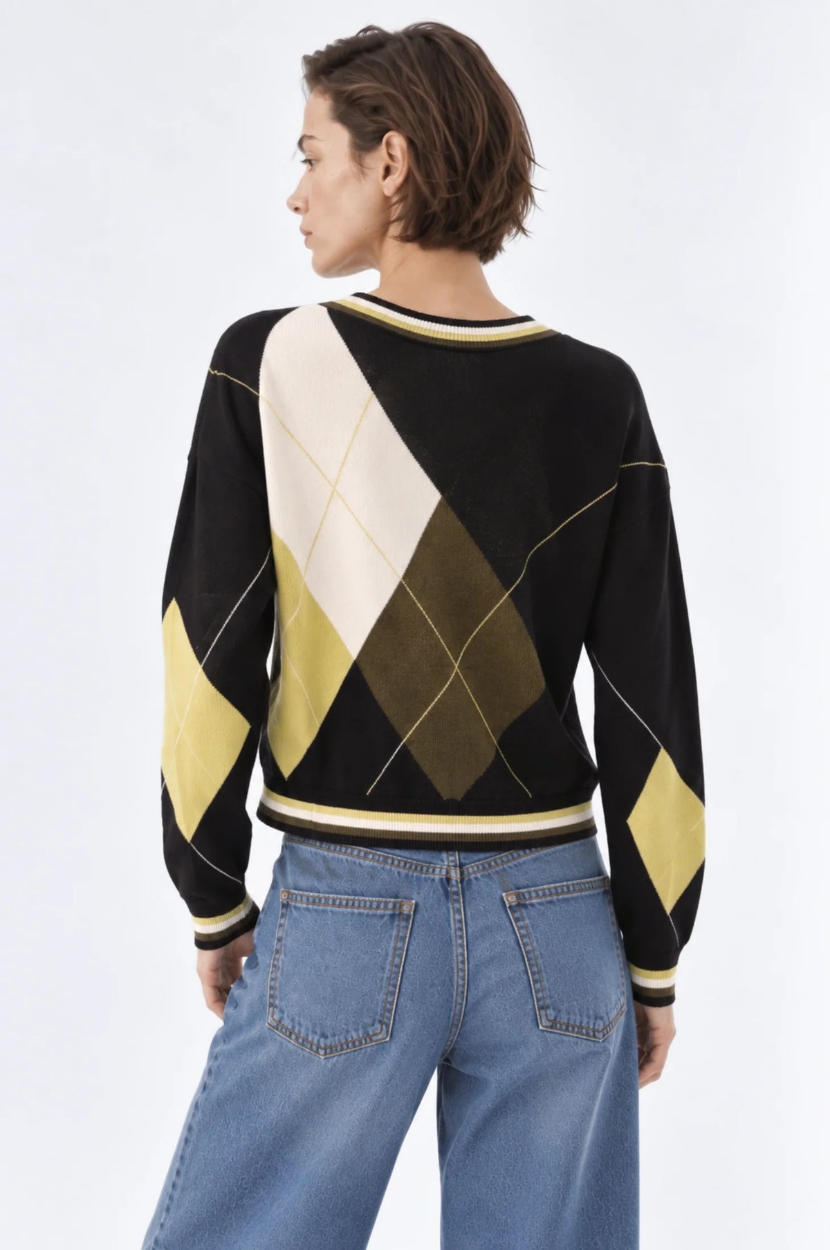 minnie rose argyle cardigan black multi