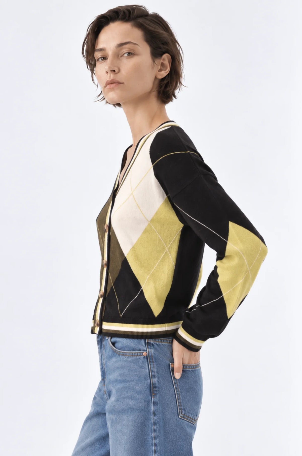 minnie rose argyle cardigan black multi