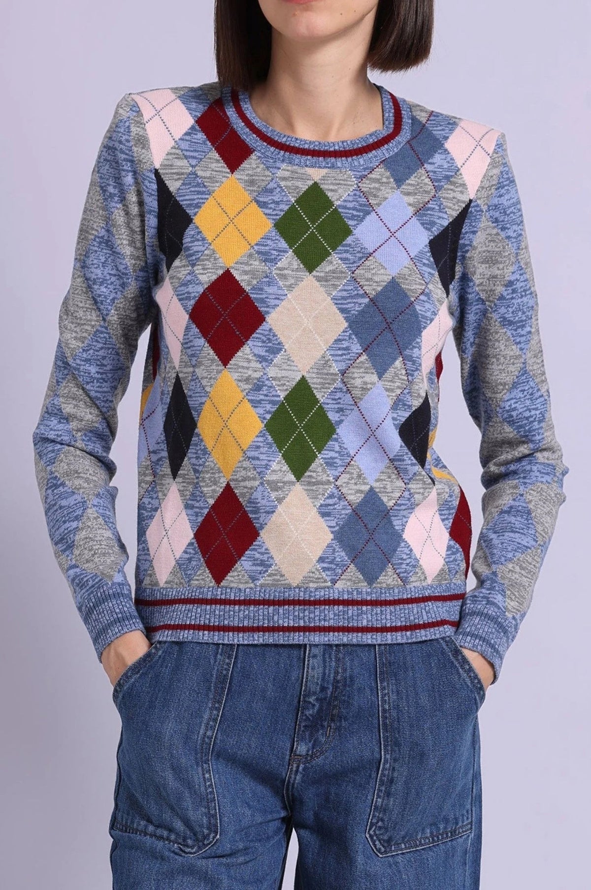 minnie rose argyle crew multi marled with tipping