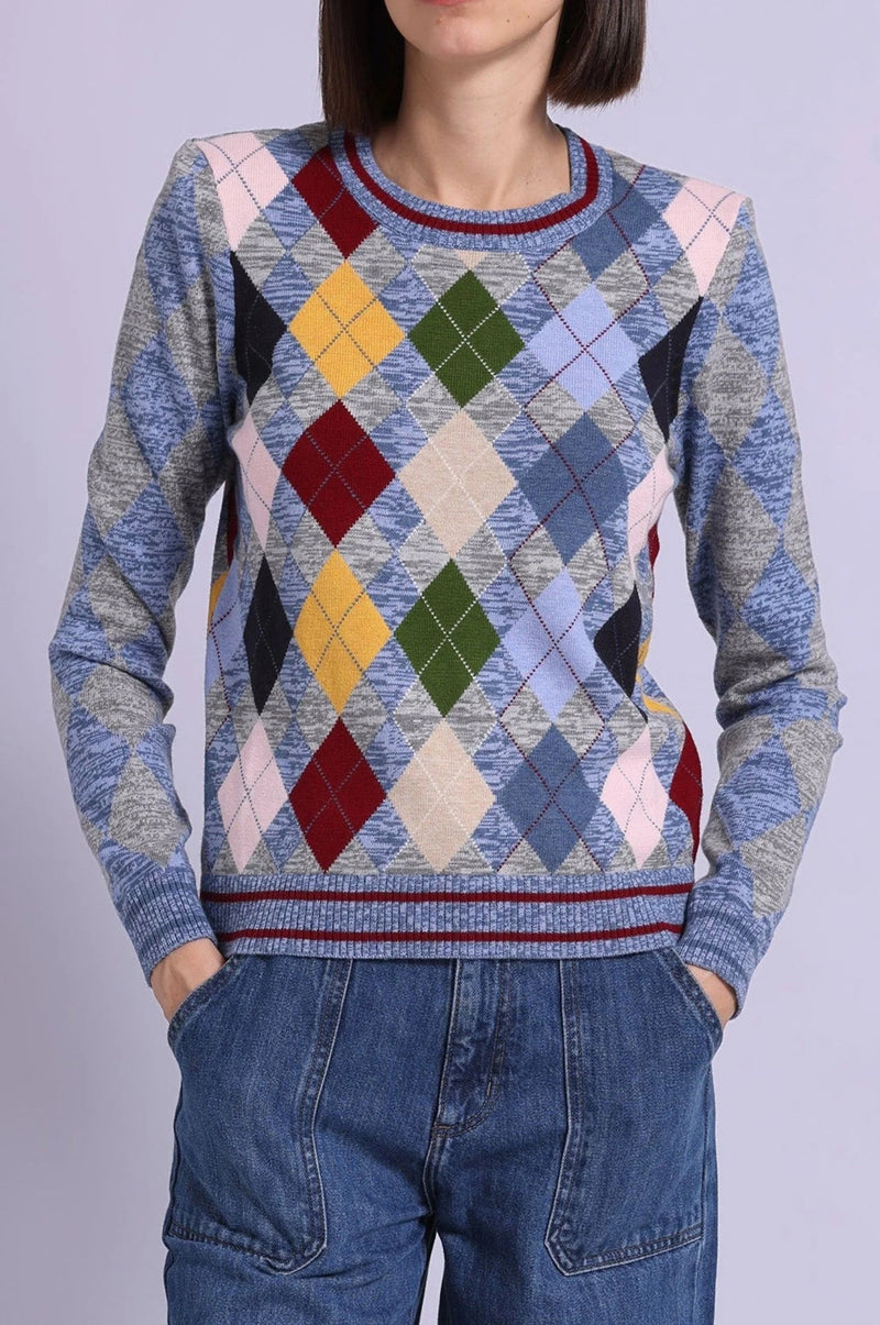 minnie rose argyle crew multi marled with tipping