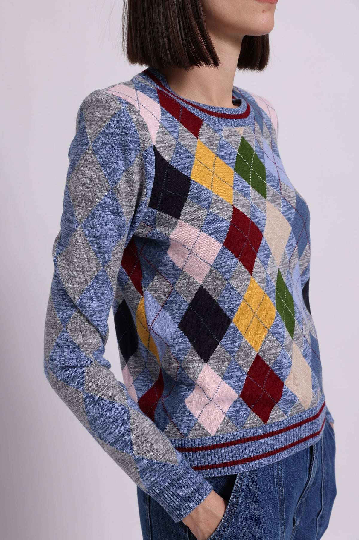 minnie rose argyle crew multi marled with tipping