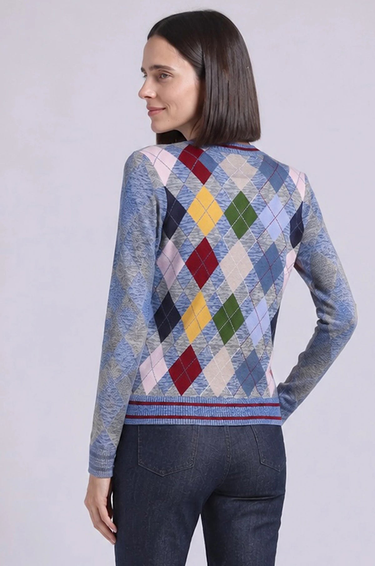 minnie rose argyle crew multi marled with tipping
