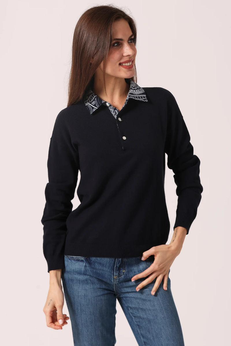 minnie rose bandana collar pullover navy