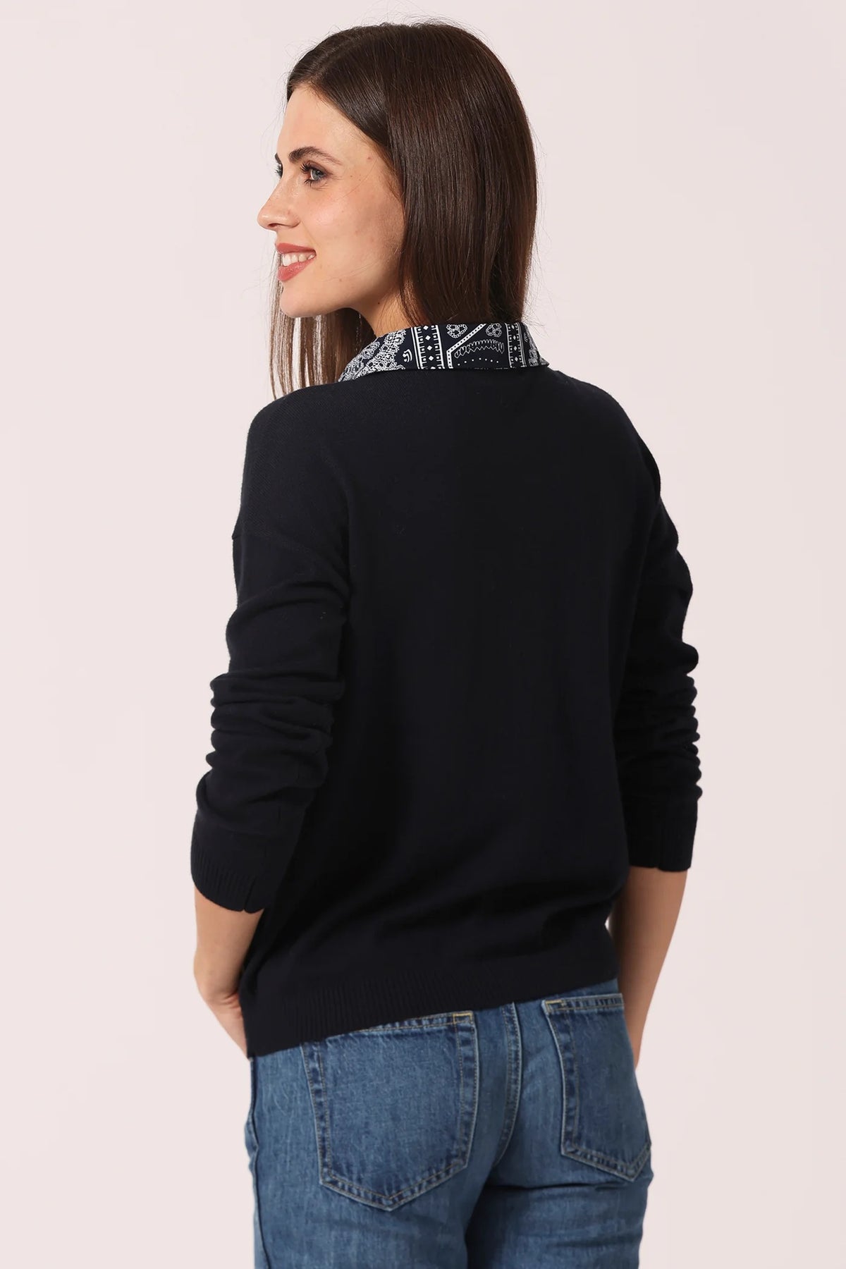 minnie rose bandana collar pullover navy